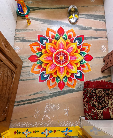 A flower art blooming in front of the house PRADEEP Artist +91 8522896286